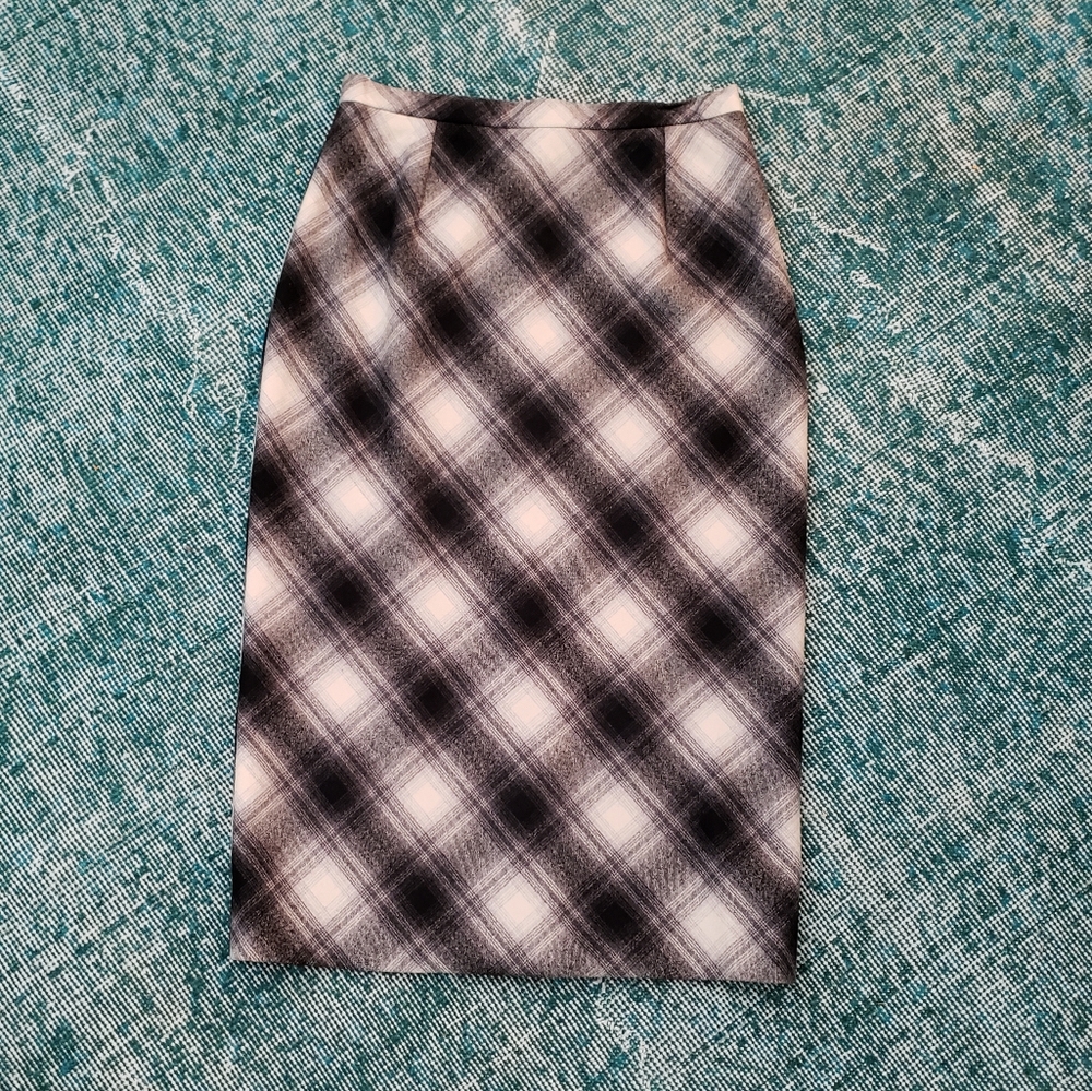 Celine plaid wool midi skirt